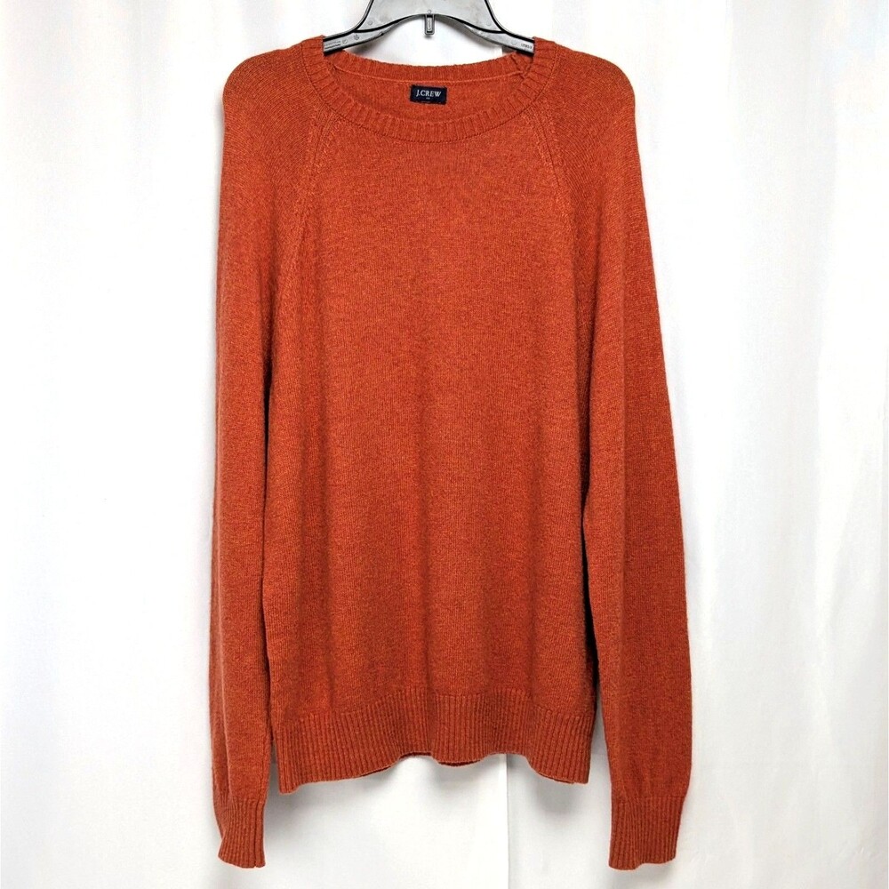 NWOT J. Crew Orange Lambs Wool Long Sleeve Crew Neck Pullover Sweater Men's XL
